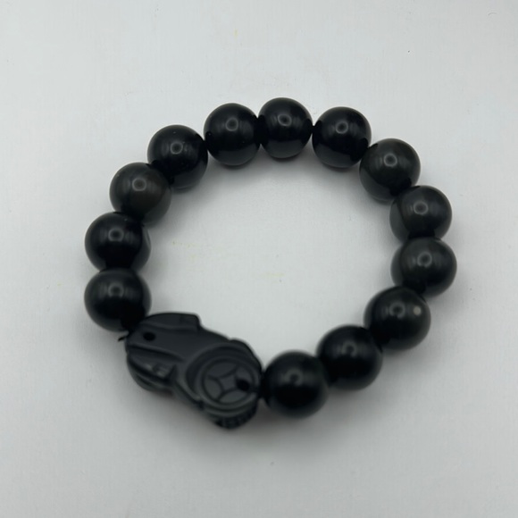 Silver Sheen Black Obsidian Beaded Bracelet with Pixiu Bead - Picture 11 of 15